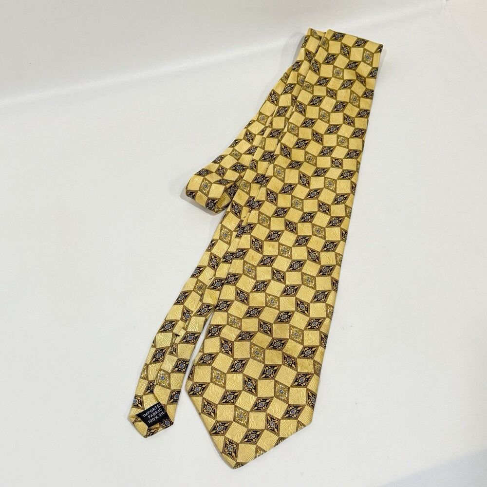 Geoffrey Beene Silk Tie Geometric Men Necktie Gold Color